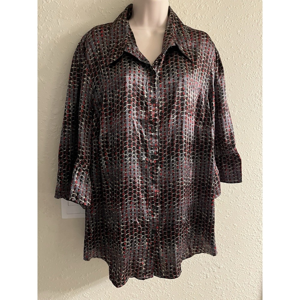 Studio Woman 2X Flare Sleeve Blouse Multicolor Geometric Button Down Top #174*8